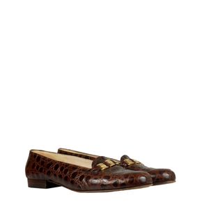 Mocassim Salvatore Ferragamo Couro Croco Marrom Vintage
