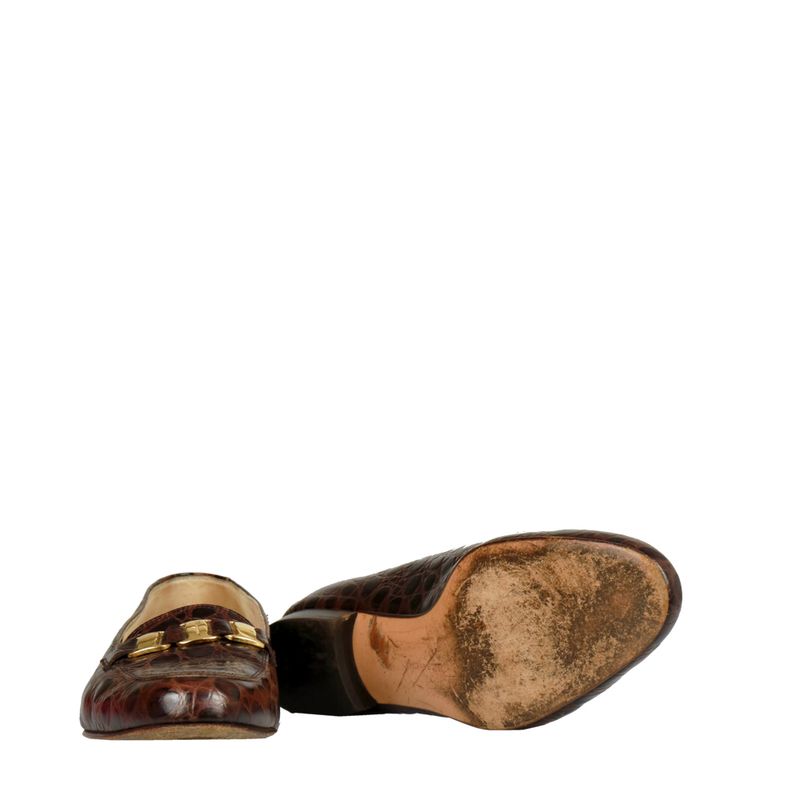 Mocassim-Salvatore-Ferragamo-Couro-Croco-Marrom-Vintage