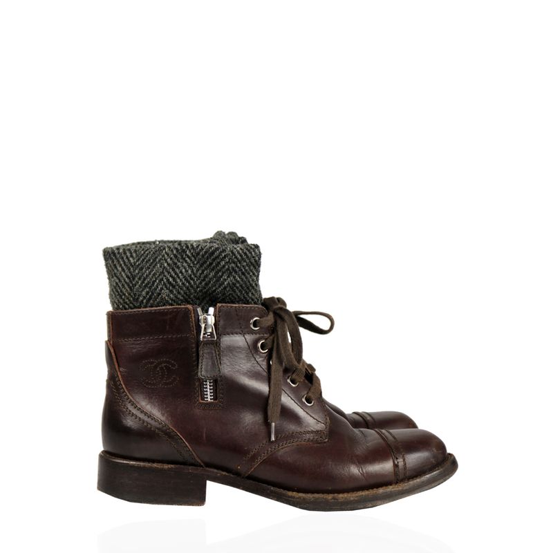 62006-Bota-cano-curto-Chanel-Couro-Marrom