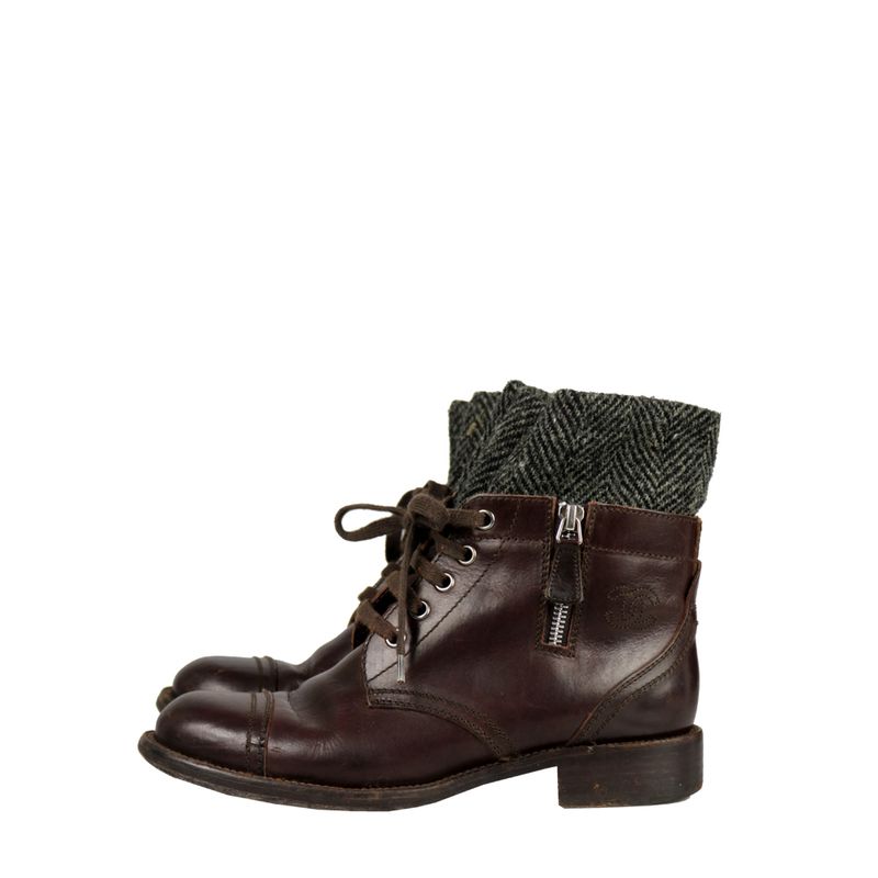 62006-Bota-cano-curto-Chanel-Couro-Marrom