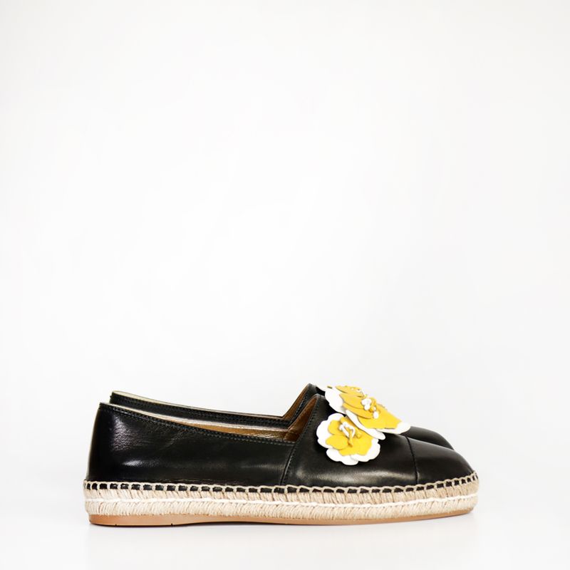 Espadrille-Prada-Couro-Preto-e-Flores