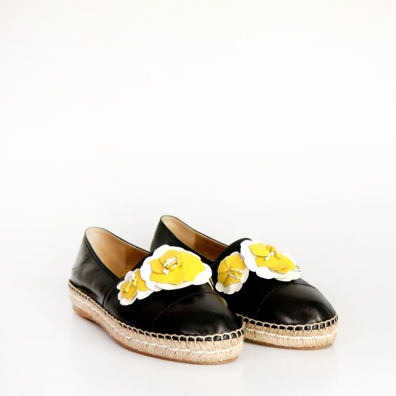 Espadrille-Prada-Couro-Preto-e-Flores