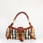 Bolsa-Burberry-Xadrez-e-Couro-Marrom-Pequena