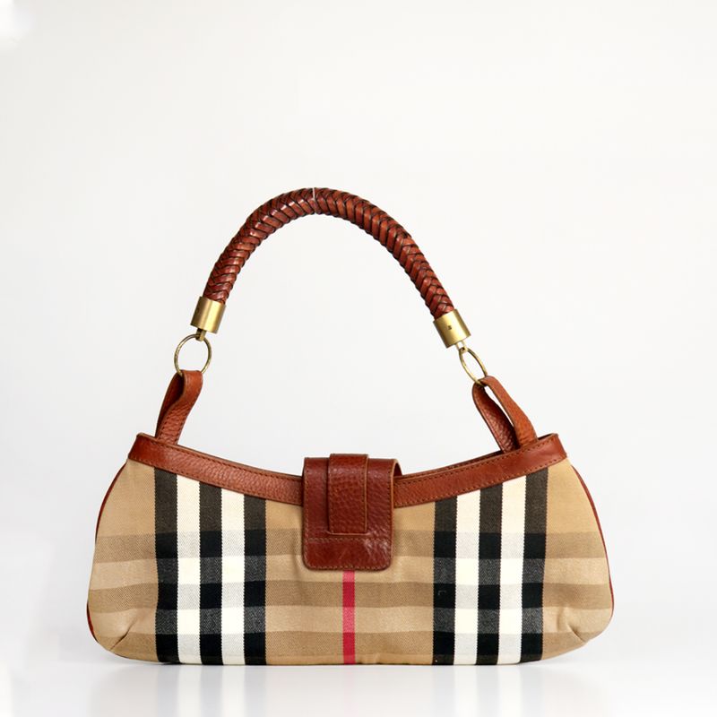 Bolsa-Burberry-Xadrez-e-Couro-Marrom-Pequena