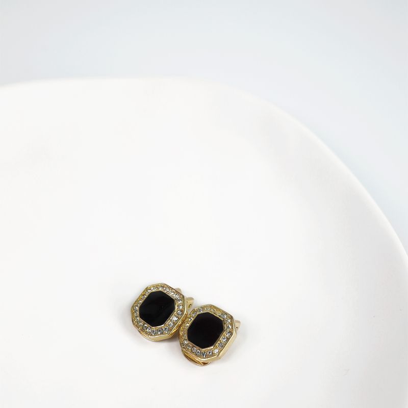 Brinco-de-Pressao-Christian-Dior-Octagonal-Strass-Pedra-Preta