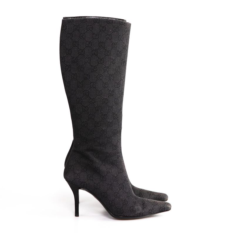 Bota-Gucci-Bico-Fino-Jacquard-Chumbo