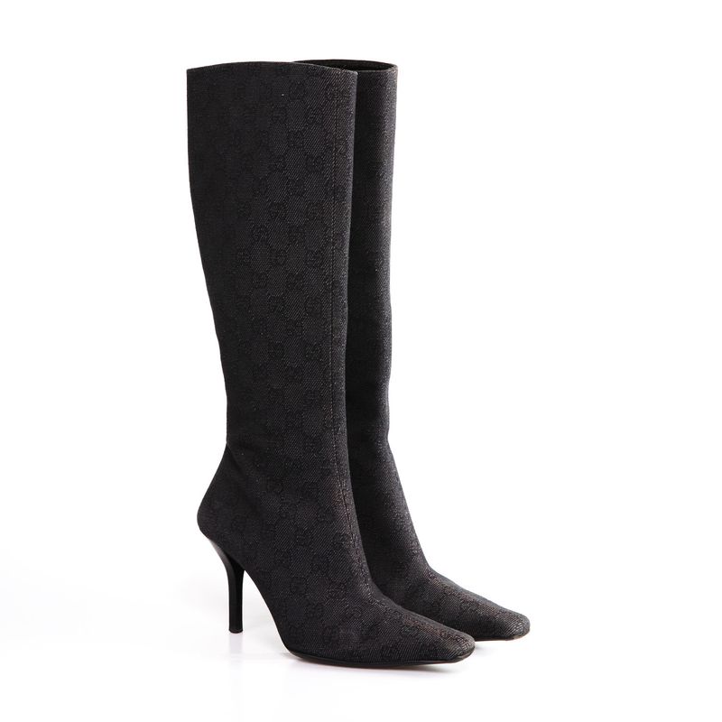 Bota-Gucci-Bico-Fino-Jacquard-Chumbo