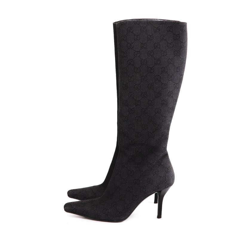 Bota-Gucci-Bico-Fino-Jacquard-Chumbo