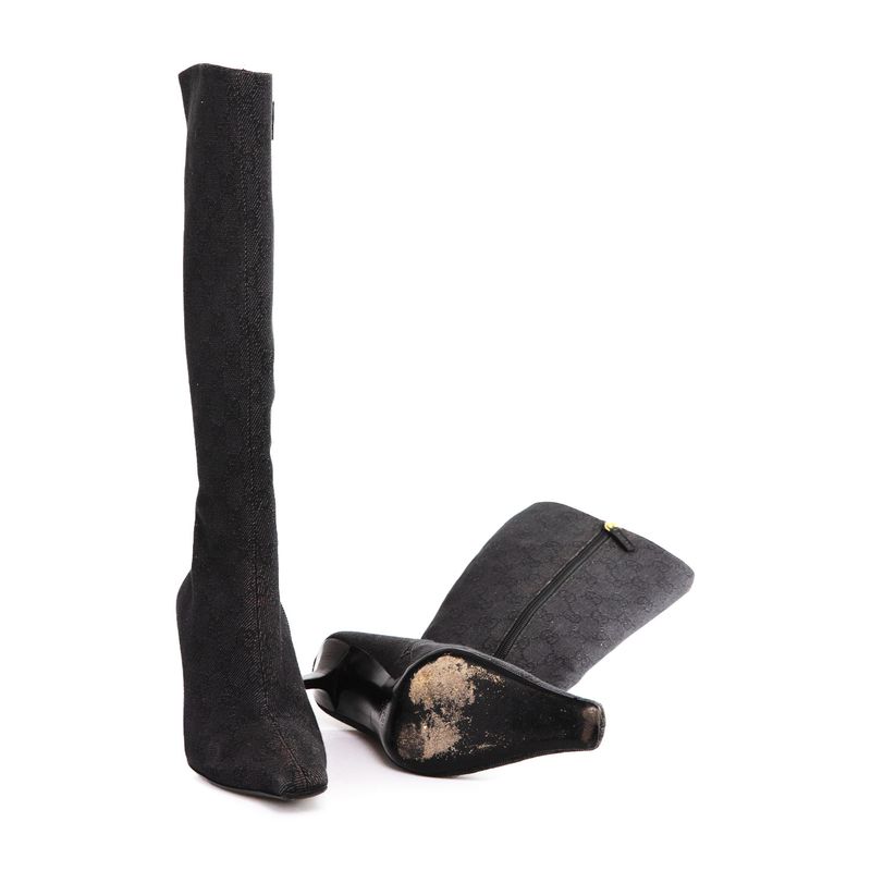 Bota-Gucci-Bico-Fino-Jacquard-Chumbo