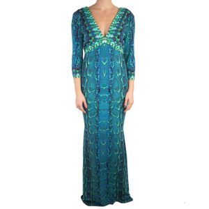 Vestido Roberto Cavalli Longo Jersey Turquesa