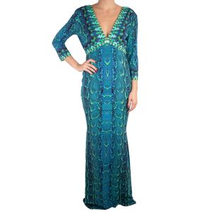 Vestido Roberto Cavalli Longo Jersey Turquesa