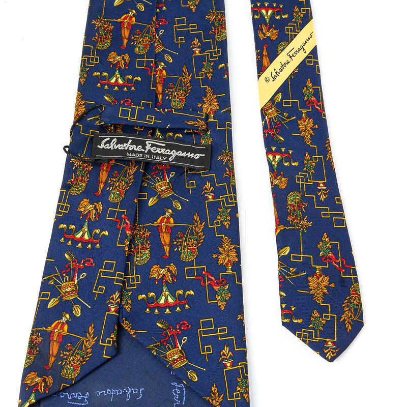 Gravata-Salvatore-Ferragamo-Azul-Marinho-Vintage