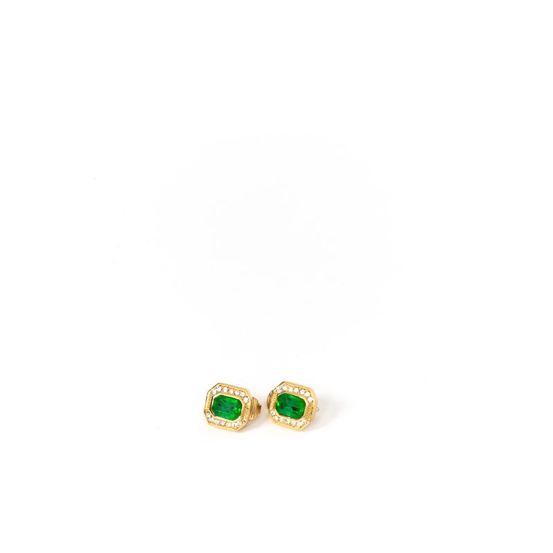 Brinco-de-Pressao-Christian-Dior-Pedra-Verde-Dourado