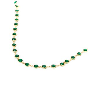 Colar Longo Swarovski Cristais Verdes Dourado