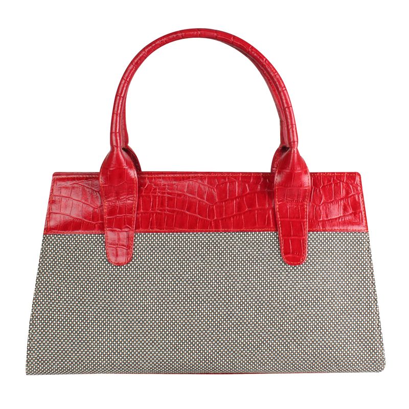 Bolsa-Tote-Glorinha-Paranagua-de-Reptil-e-Tecido-Vermelha-e-Preto