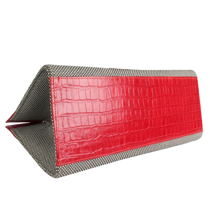 Bolsa-Tote-Glorinha-Paranagua-de-Reptil-e-Tecido-Vermelha-e-Preto