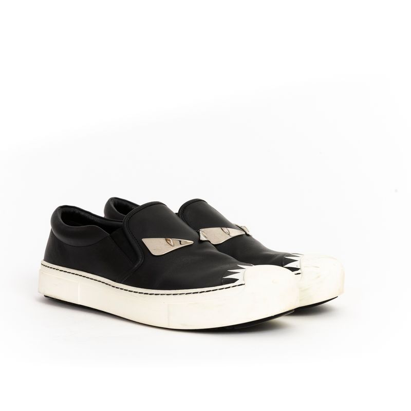 Tenis-Fendi-Bugs-Couro-Preto-e-Prata