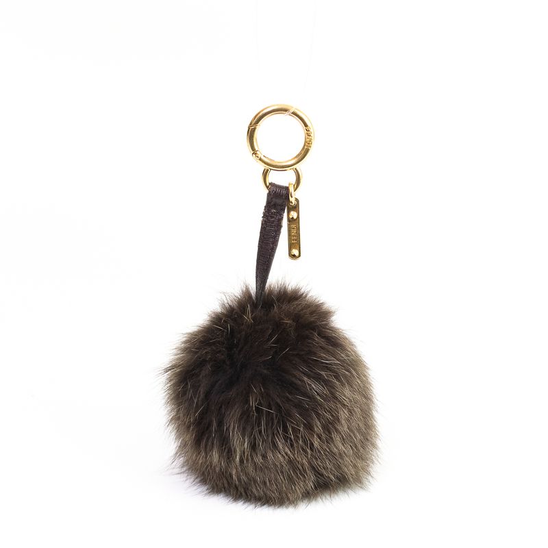 Chaveiro-Fendi-Pompom-Marrom