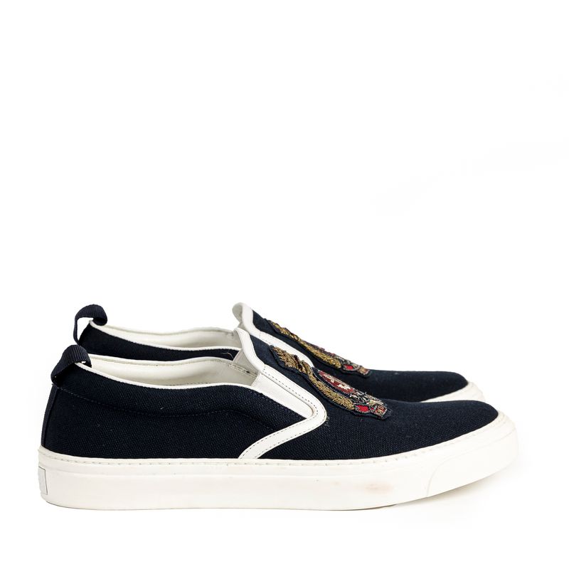 Slipper-Gucci-Lona-Azul-Marinho-Brasao