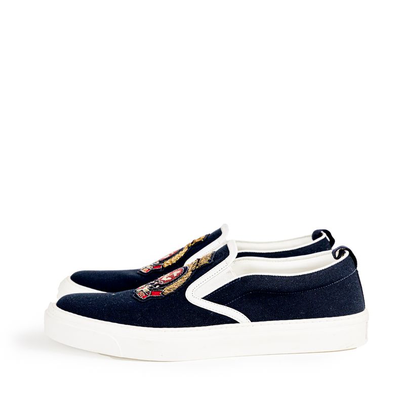 Slipper-Gucci-Lona-Azul-Marinho-Brasao