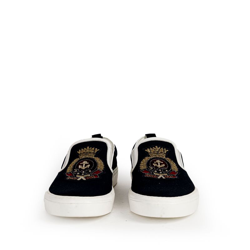 Slipper-Gucci-Lona-Azul-Marinho-Brasao