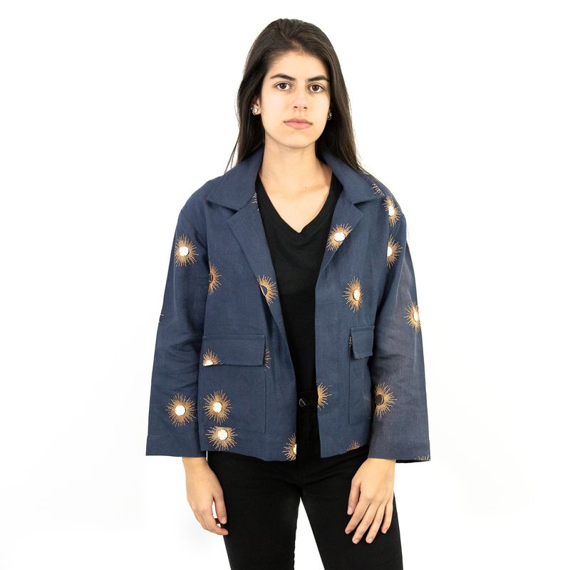 Blazer-Waiwai-e-Betina-de-Luca-Linho-Azul