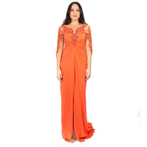 Vestido Zuhair Murad Tule Bordado Laranja