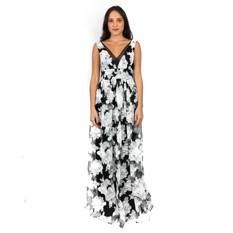 Vestido-Vera-Wang-Floral-Preto