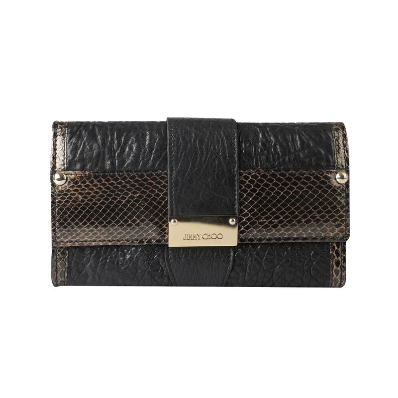 Carteira-Jimmy-Choo-Envelope-Couro-Python-Preta