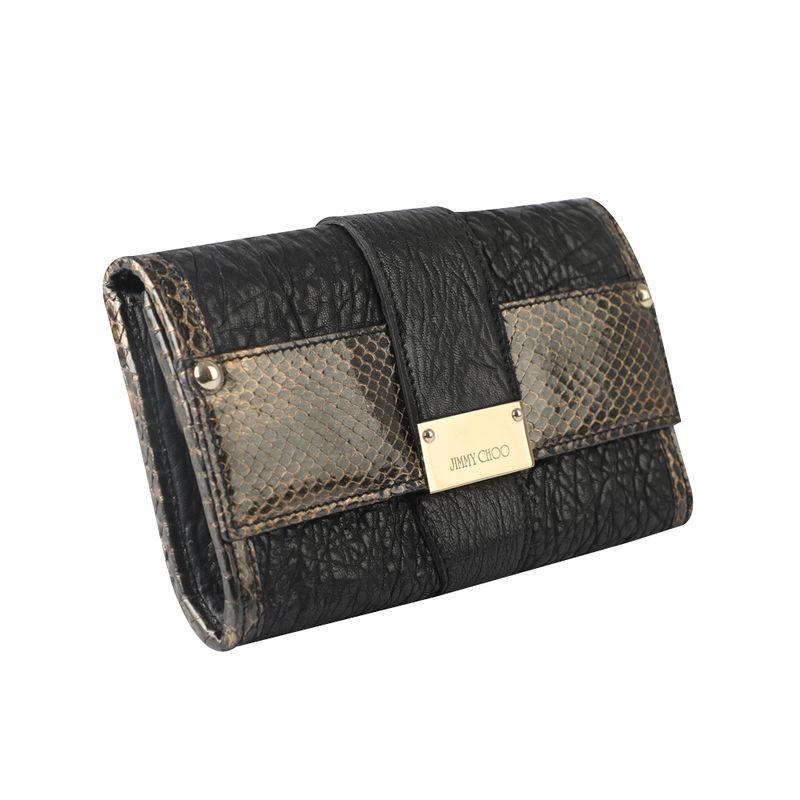 Carteira-Jimmy-Choo-Envelope-Couro-Python-Preta