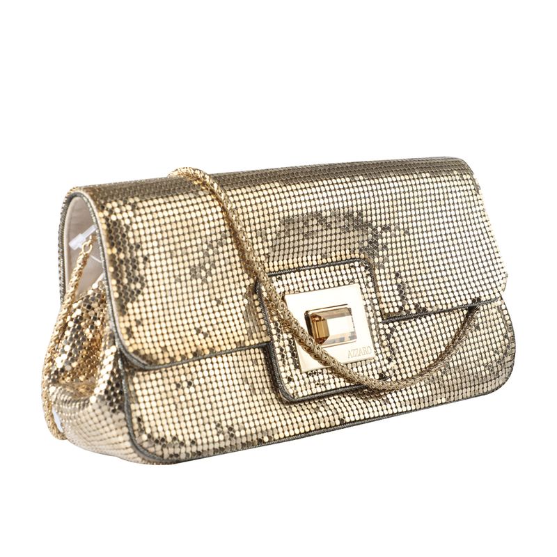 Bolsa-Azzaro-Alca-Corrente-Malha-Metal-Dourada