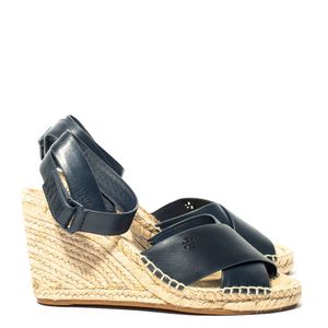 Sandalia Anabela Tory Burch Couro Azul Marinho