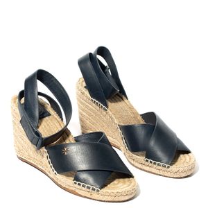 Sandalia Anabela Tory Burch Couro Azul Marinho