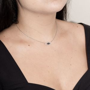 Colar Olho Ouro Branco e Brilhantes Brancos e Negros