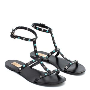 Rasteira Valentino Rockstud Couro Preto