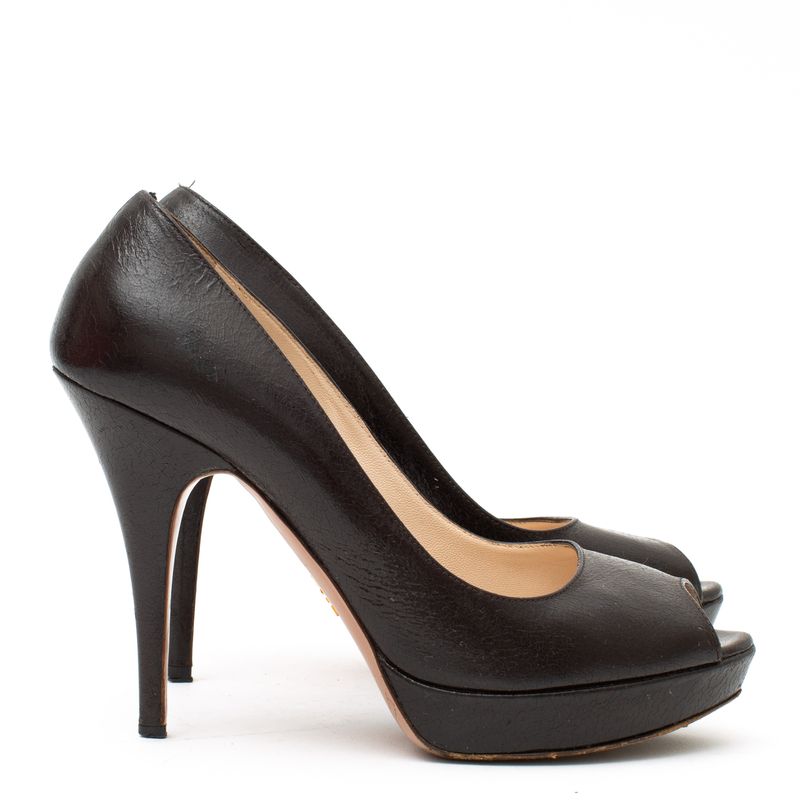 Peep-Toe-Prada-Couro-Marrom