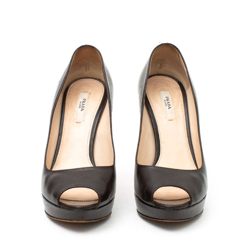 Peep-Toe-Prada-Couro-Marrom