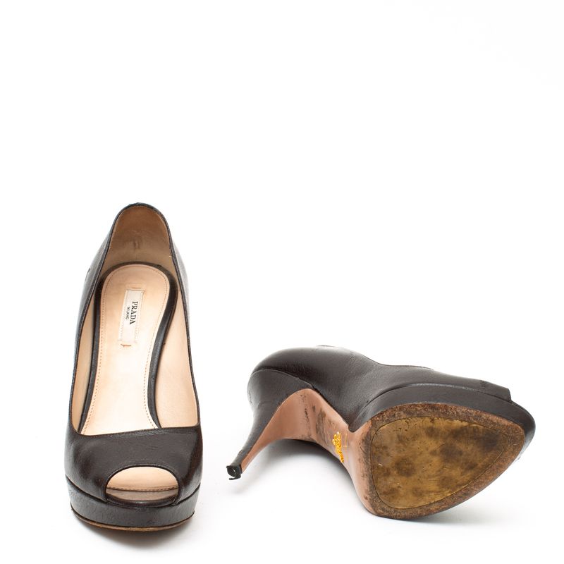 Peep-Toe-Prada-Couro-Marrom