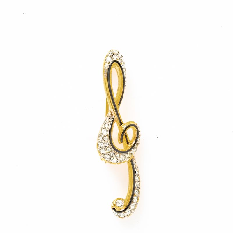 Broche-Swarovski-Nota-Musical-Dourado-Esmaltado