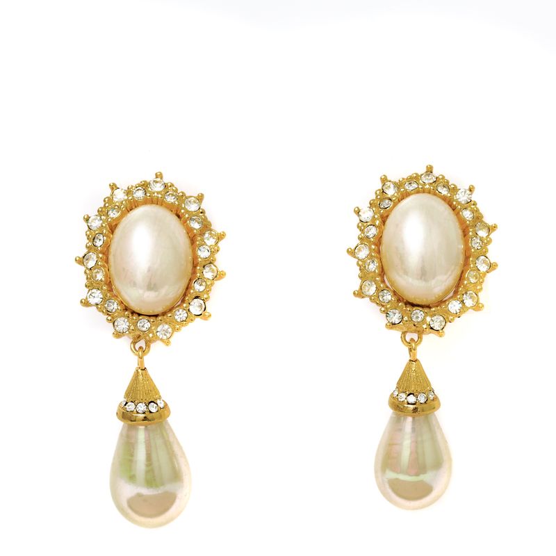 Brincos-de-Pressao-Christian-Dior-Perola-Dourado