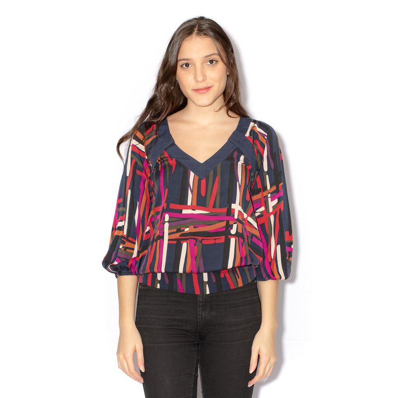 Blusa-Diane-von-Furstenberg-Azul-Estampada