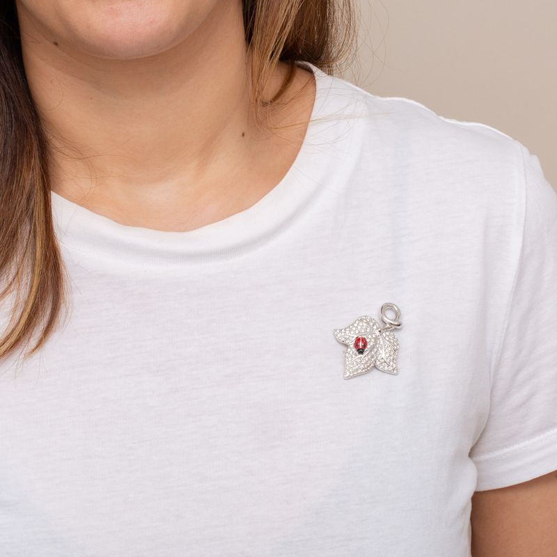 Broche-Swarovski-Joaninha-e-Folha-Prateado
