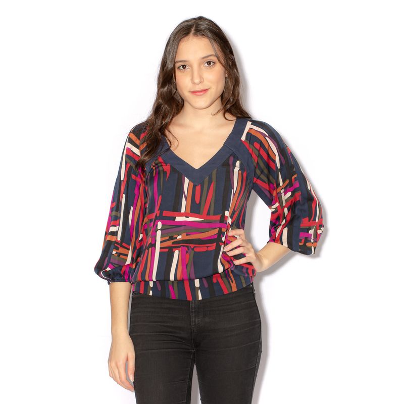 Blusa-Diane-von-Furstenberg-Azul-Estampada