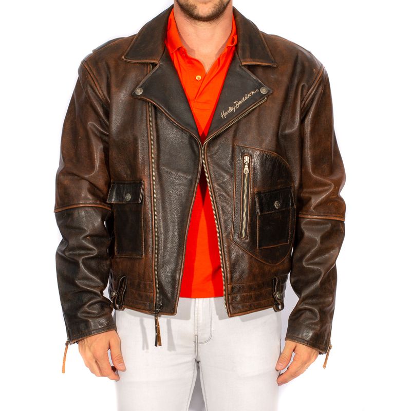 Jaqueta-Harley-Davidson-Couro-Marrom-Vintage