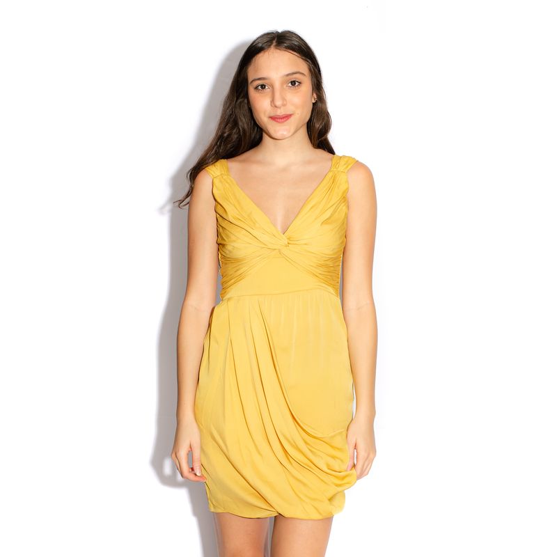 Vestido-Catherine-Malandrino-Drapeado-Mostarda