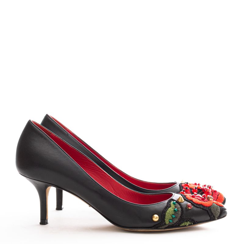 Scarpin-Dolce---Gabbana-Couro-Preto-e-Aplicacoes