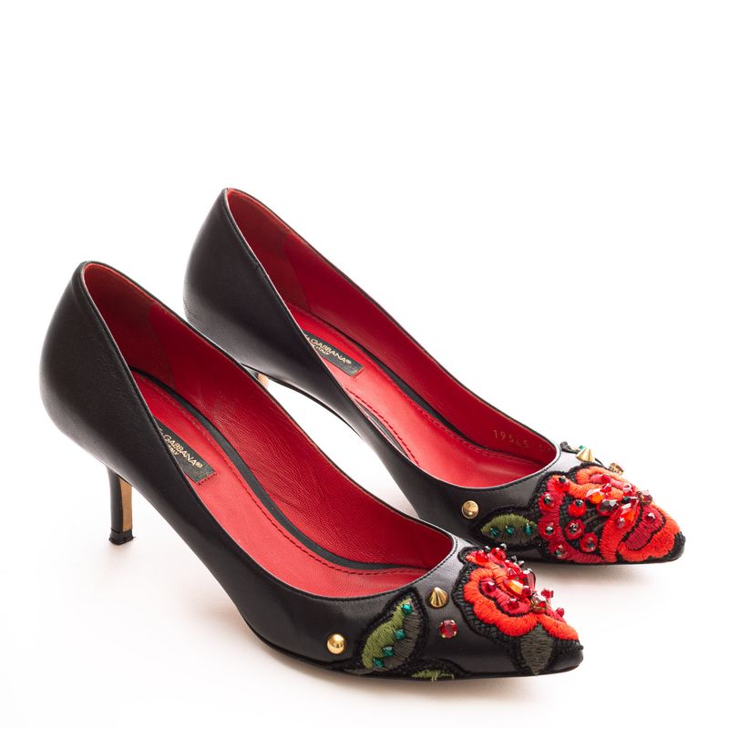 Scarpin-Dolce---Gabbana-Couro-Preto-e-Aplicacoes