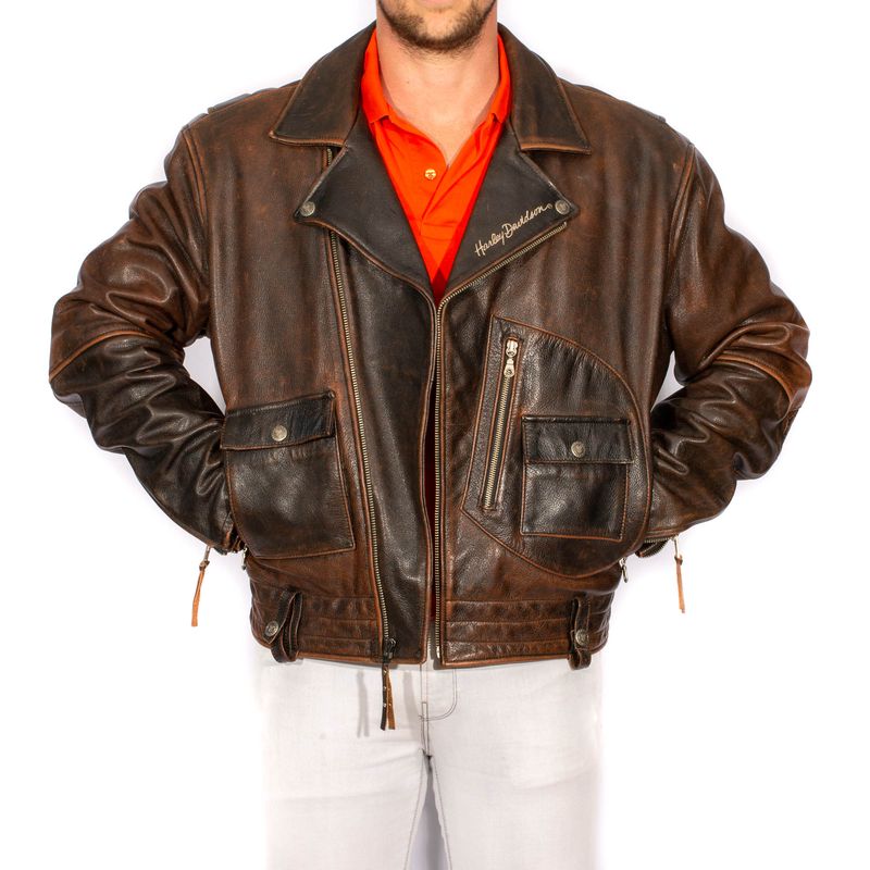Jaqueta-Harley-Davidson-Couro-Marrom-Vintage