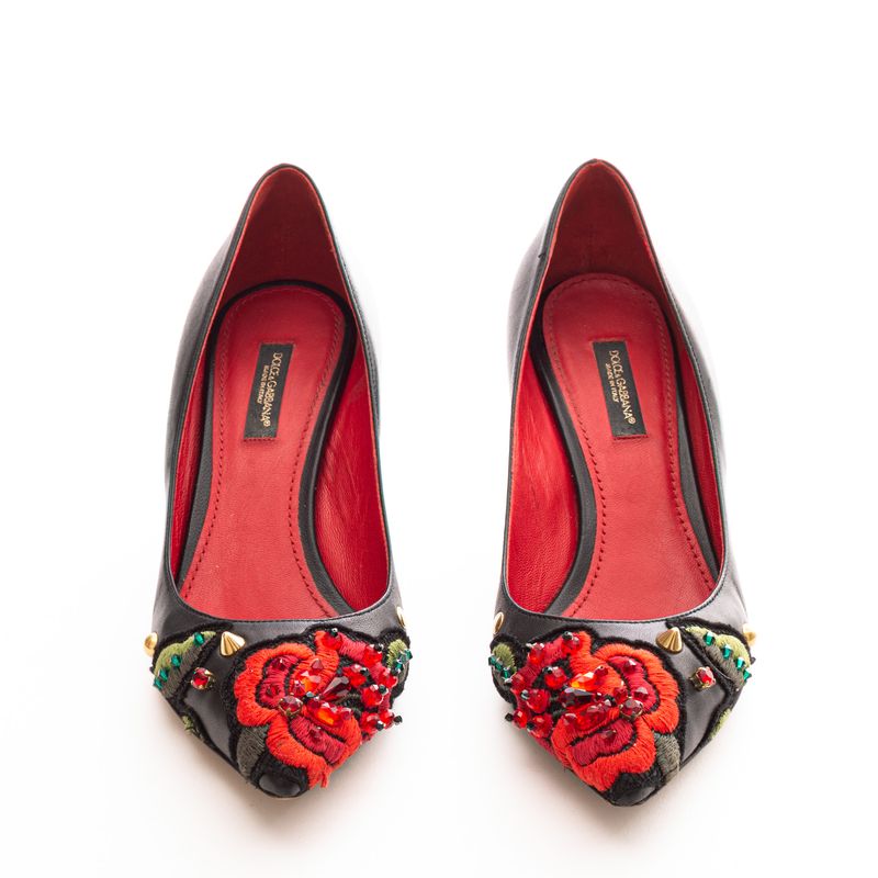 Scarpin-Dolce---Gabbana-Couro-Preto-e-Aplicacoes