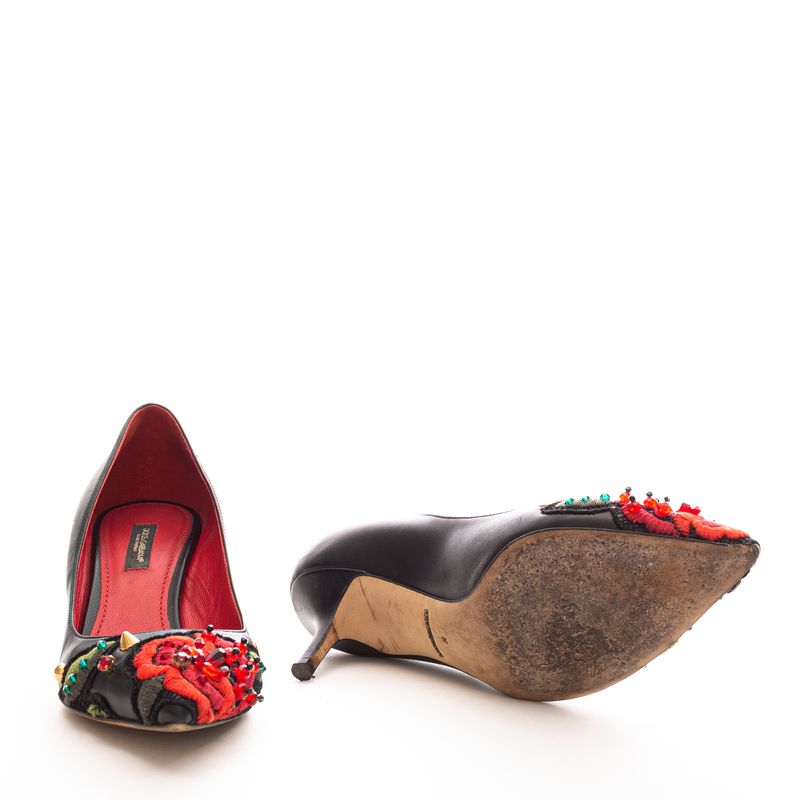 Scarpin-Dolce---Gabbana-Couro-Preto-e-Aplicacoes